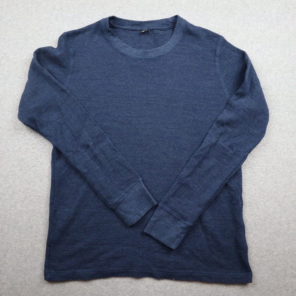 Uniqlo Sweater Mens Large Waffle Knit Blue Long Sleeve Thermal Crew Neck Casual